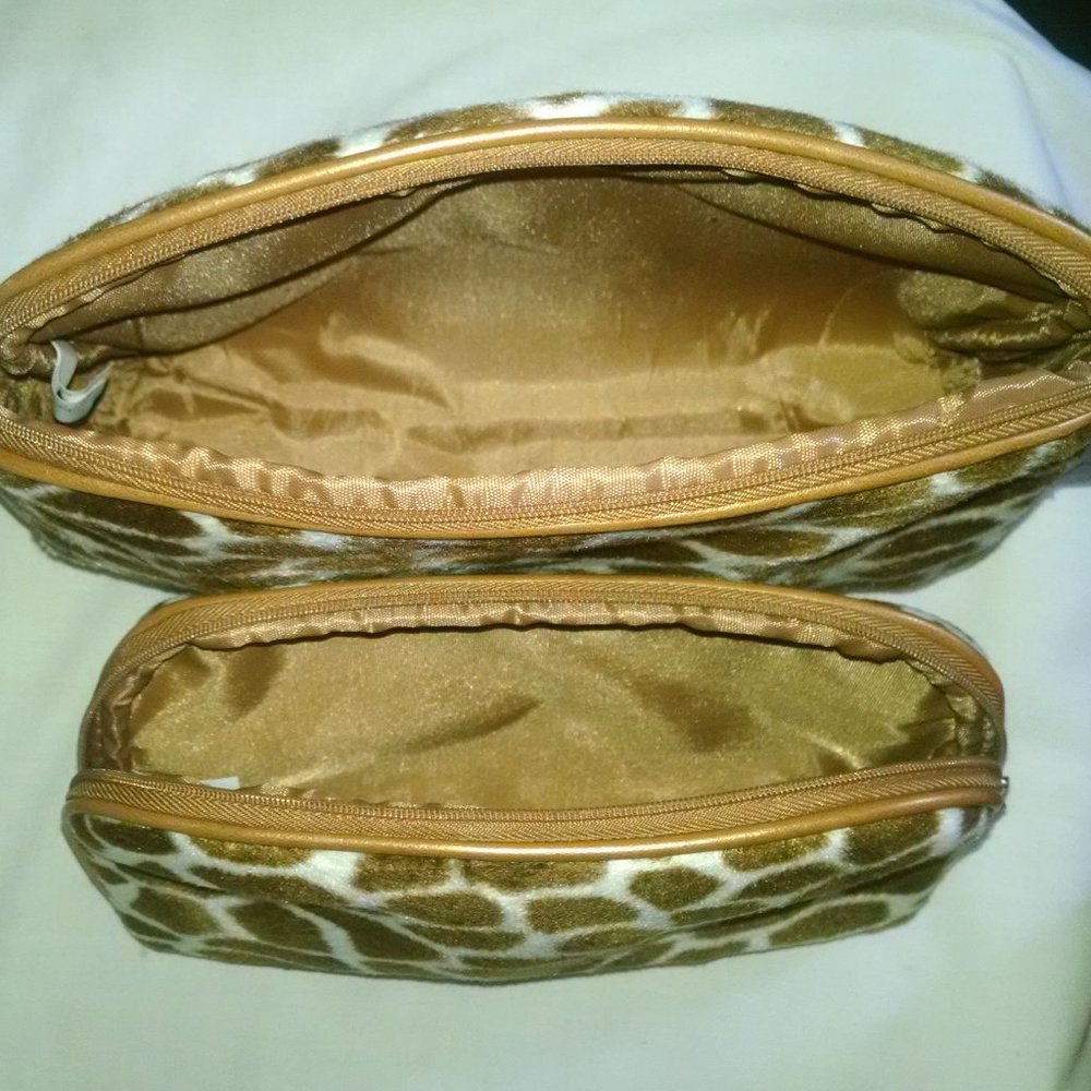 Vintage 2 Pcs Giraffe Animal Print Fury Fashion Fun Sexy Cosmetic Makeup Bags - Picture 8 of 13